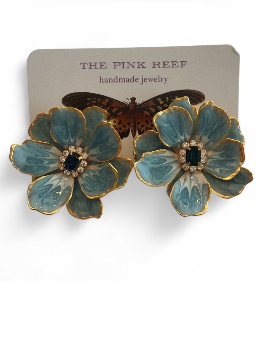 Anthropologie Earrings The Pink Reef Handpainted Light Blue Made in USA NEW